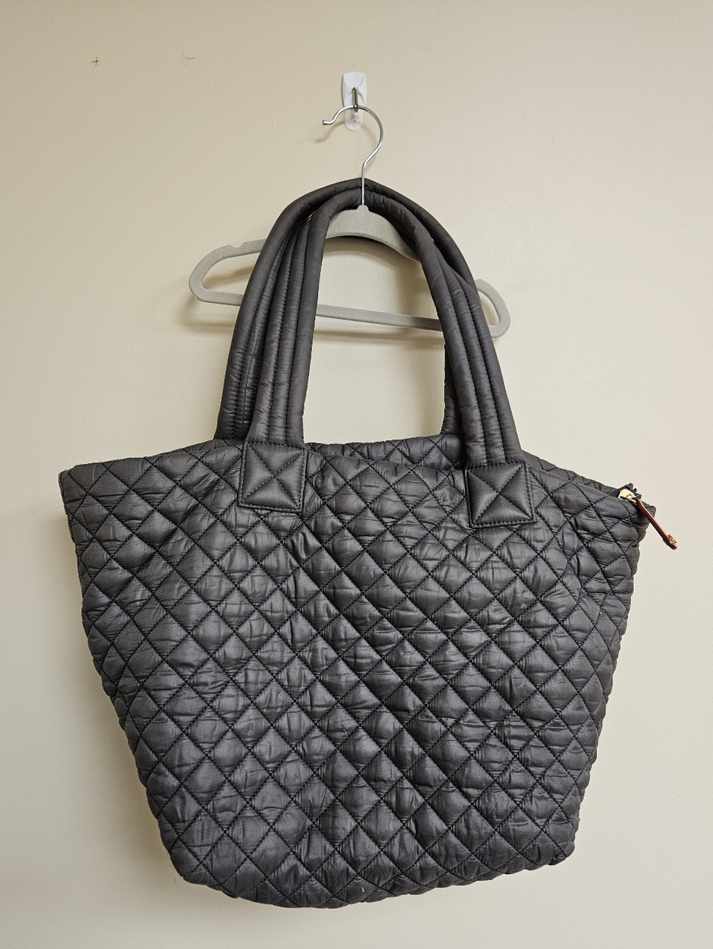 MZ Wallace Metro Quilted Charcoal Gray Nylon Tote Purse Travel Minimalist Medium - Picture 12 of 15